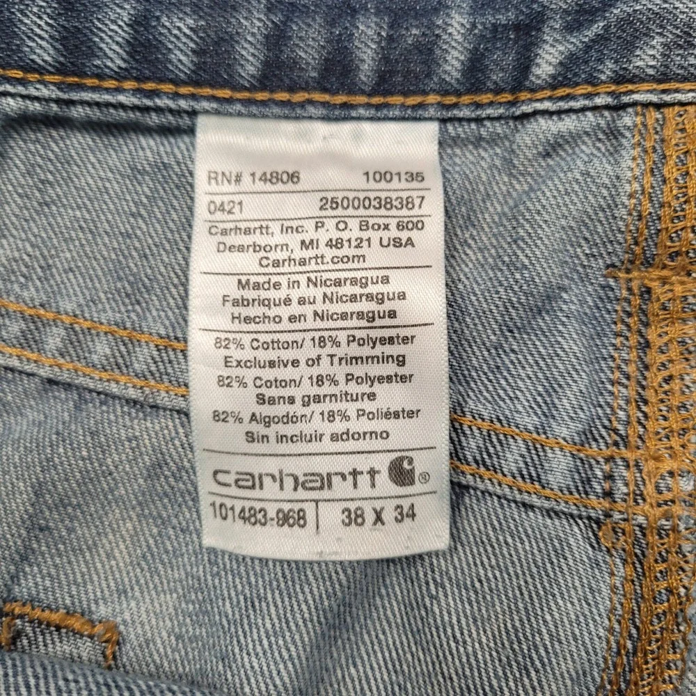 Carhartt Mens Relaxed Fit Straight Leg Blue Jeans 38x34 Grunge Work 101483-968
